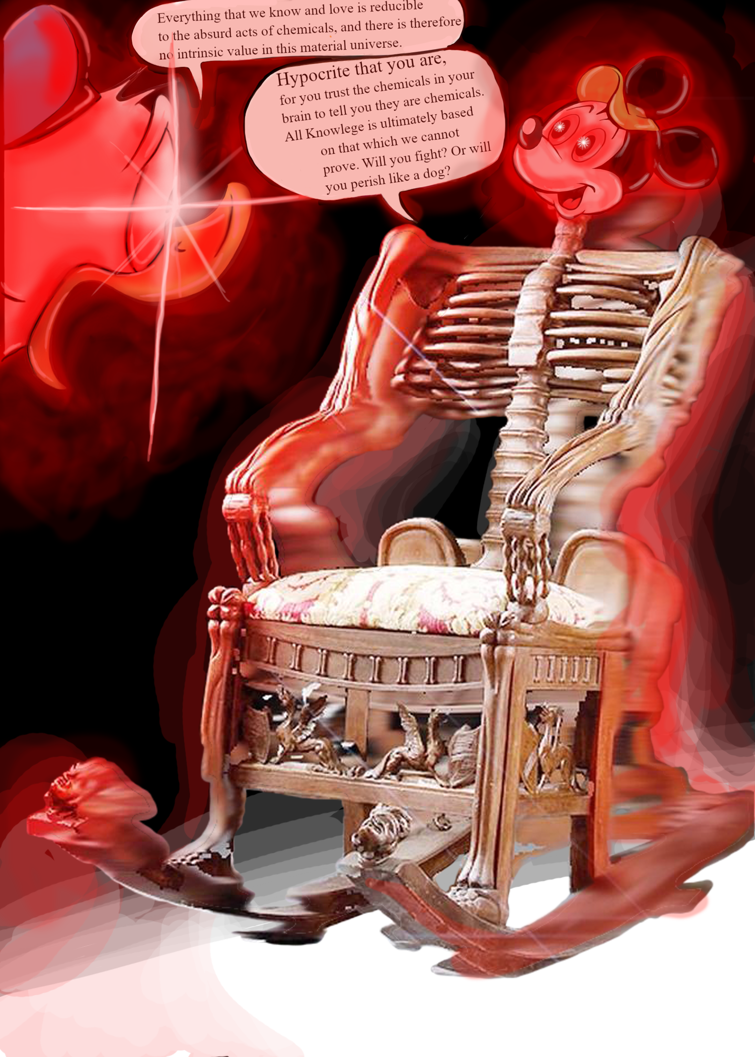 skelton chair and existential Micky meme mash-up