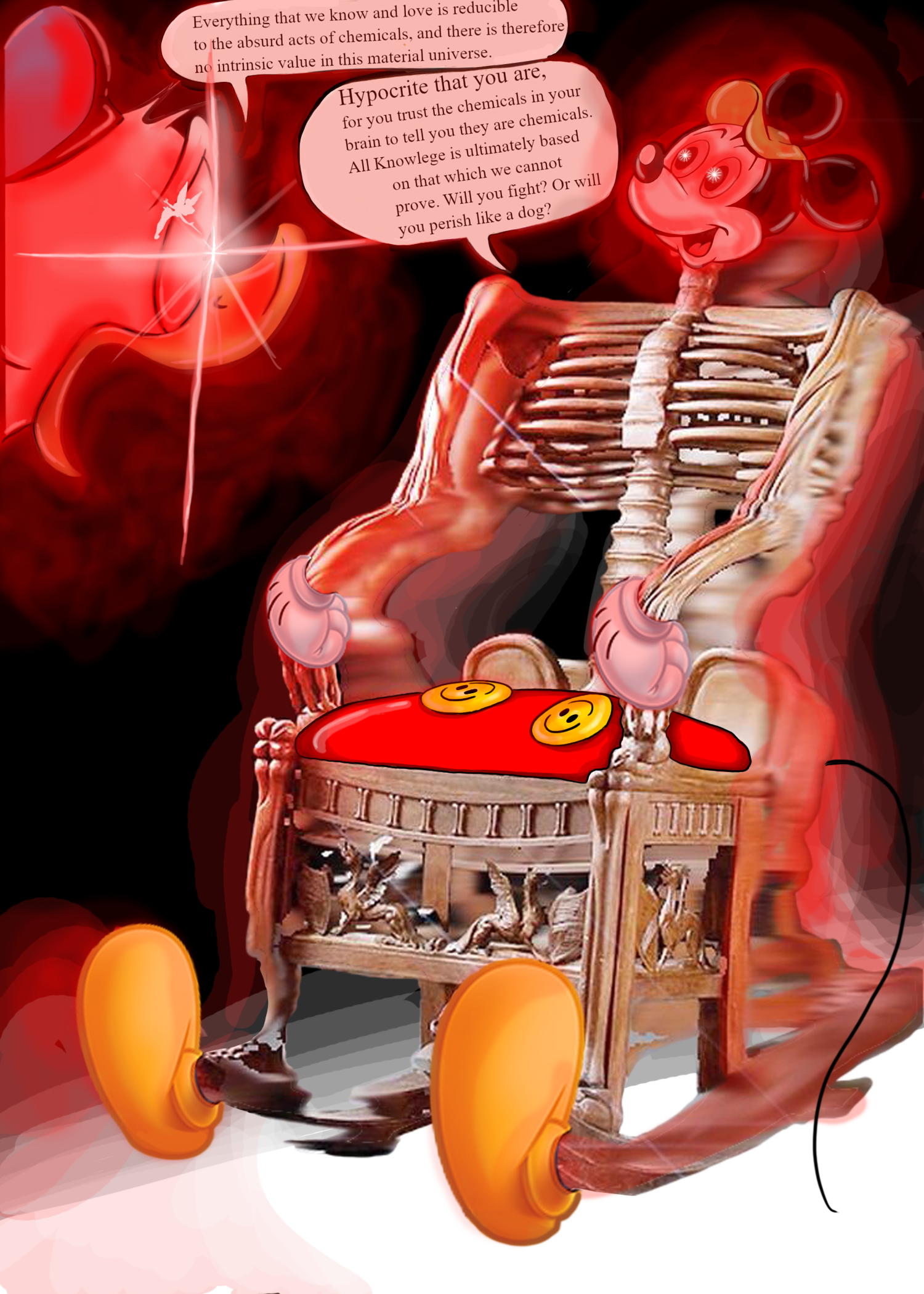 second variant of skeleton chair and exisential Micky meme mash-up